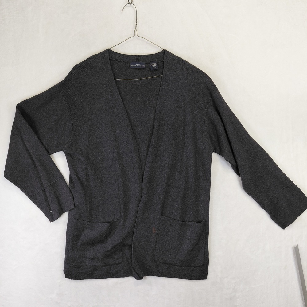 Andreza Viccaro Gray Cotton Open Front Cardigan Sweater Pockets Size M